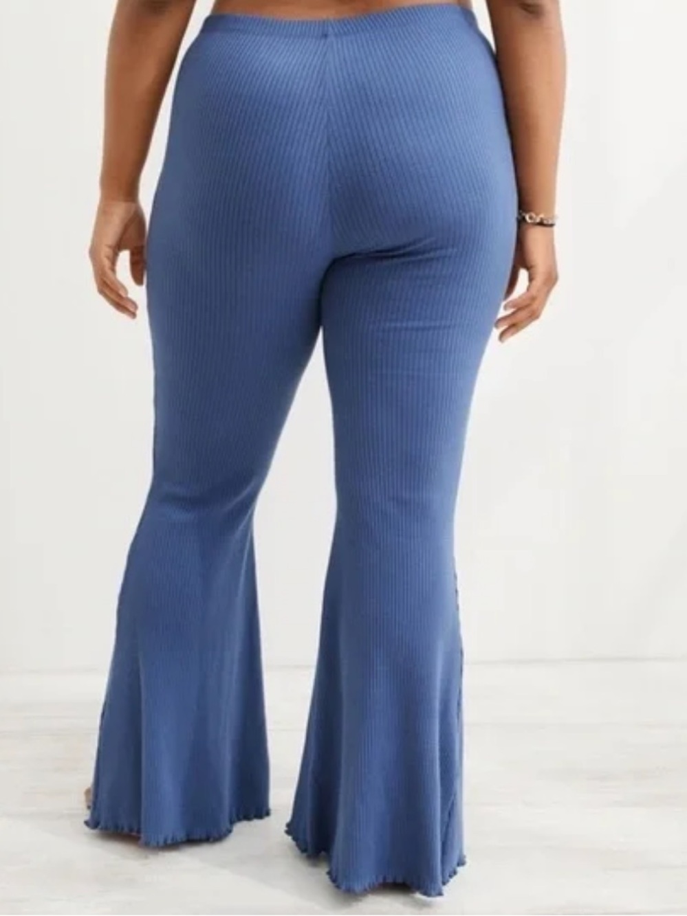 aerie kick it Ribbed High-Waist Super Flare Pants with metric hem — Blue